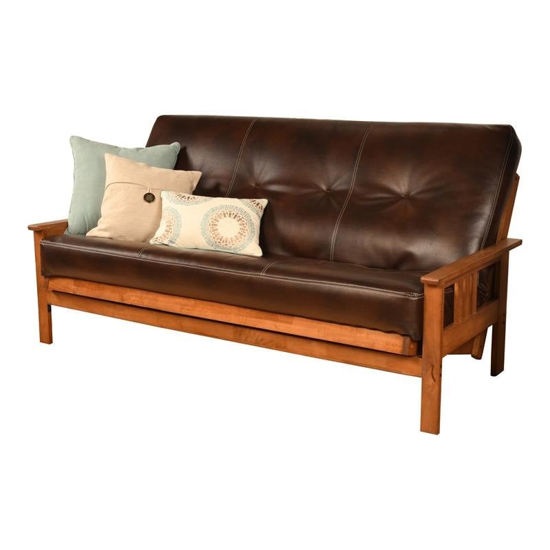 Maklaine Full-size Faux Leather Futon in Java Brown-Frame Not Included
