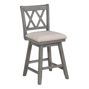 Maklaine 24&quot Wood Frame Swivel Barstool in Distressed Gray/Beige