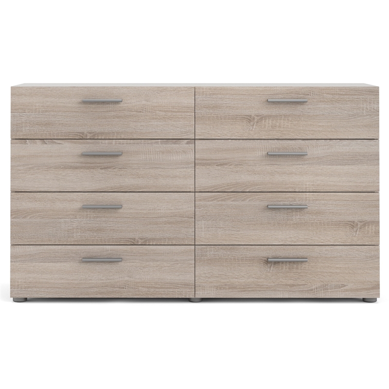 Maklaine Engineered Wood Contemporary 8 Drawer Double Dresser in Truffle