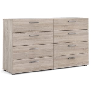 Maklaine Engineered Wood Contemporary 8 Drawer Double Dresser in Truffle