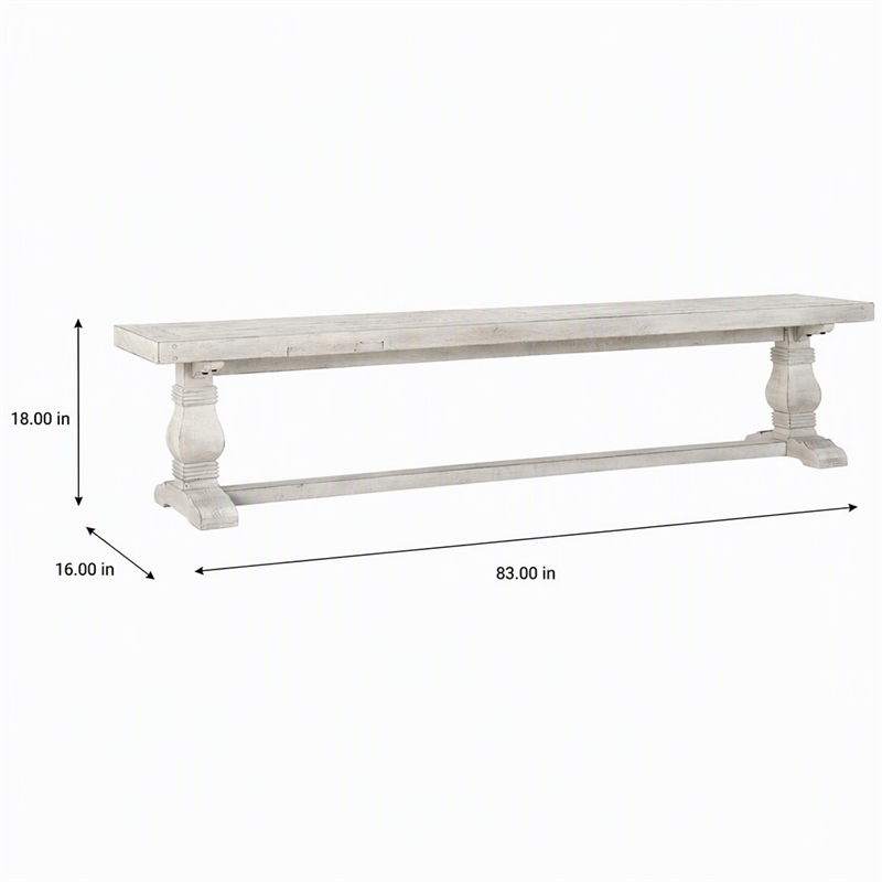 Maklaine Reclaimed Solid Pine Wood Nordic Ivory Bench Rectangular Hand Carved 83