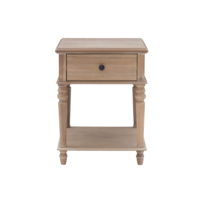 Maklaine Side Table with Drawer and Shelf in Rustic Natural Brown Wood