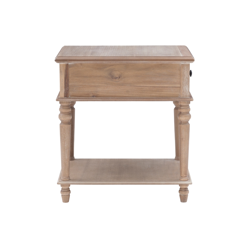 Maklaine Side Table with Drawer and Shelf in Rustic Natural Brown Wood