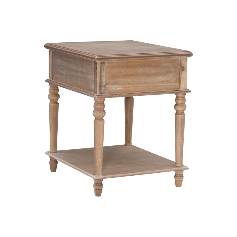 Maklaine Side Table with Drawer and Shelf in Rustic Natural Brown Wood
