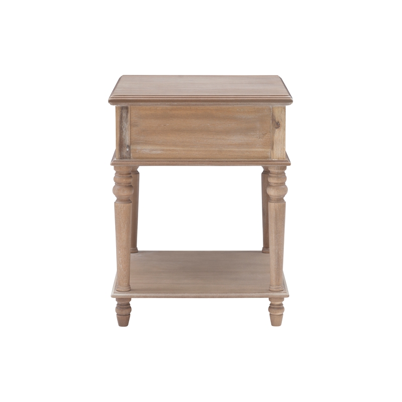 Maklaine Side Table with Drawer and Shelf in Rustic Natural Brown Wood