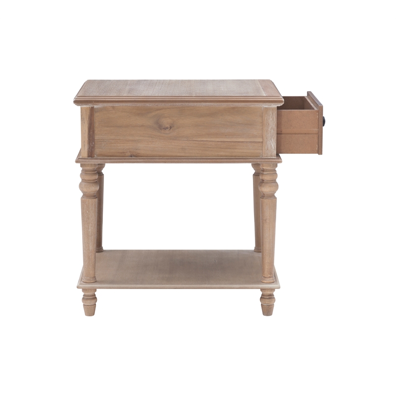 Maklaine Side Table with Drawer and Shelf in Rustic Natural Brown Wood