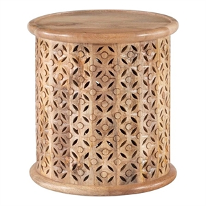 Maklaine Transitional Wood Hand Carved Side Table in Natural