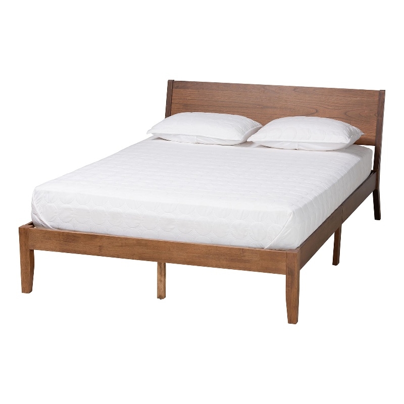 Maklaine Mid-Century Wood Queen Size Platform Bed in Walnut Brown