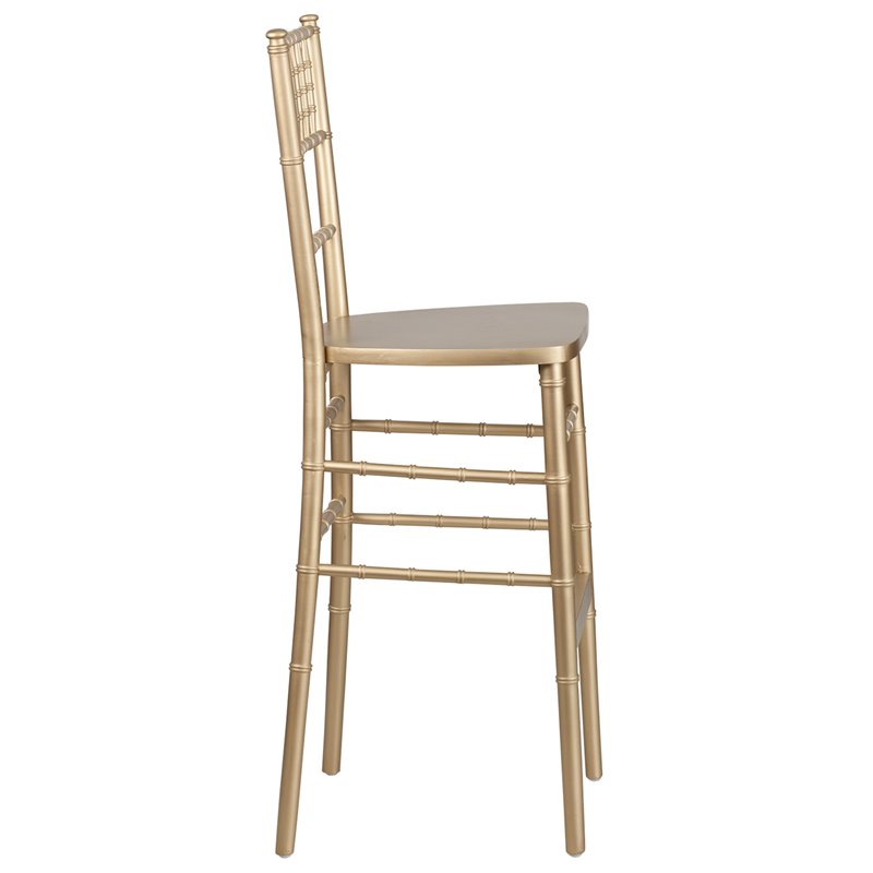 Maklaine Wood Modern Transitional Chiavari Barstool in Gold Finish