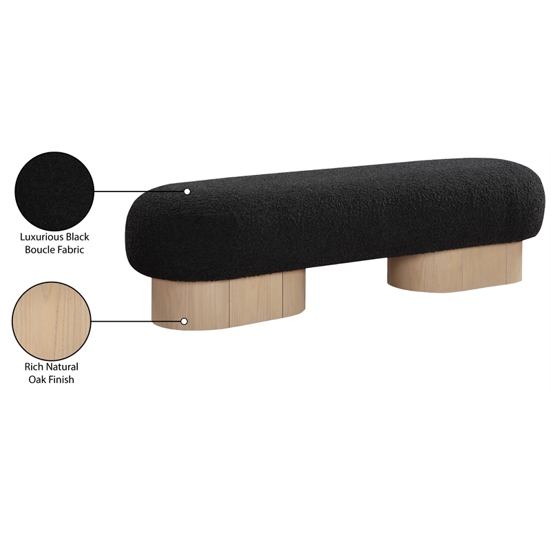 Maklaine Elegant Modern / Contemporary Black Boucle Fabric Bench