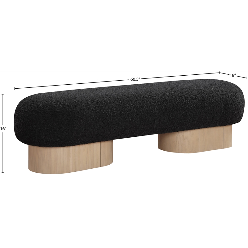Maklaine Elegant Modern / Contemporary Black Boucle Fabric Bench