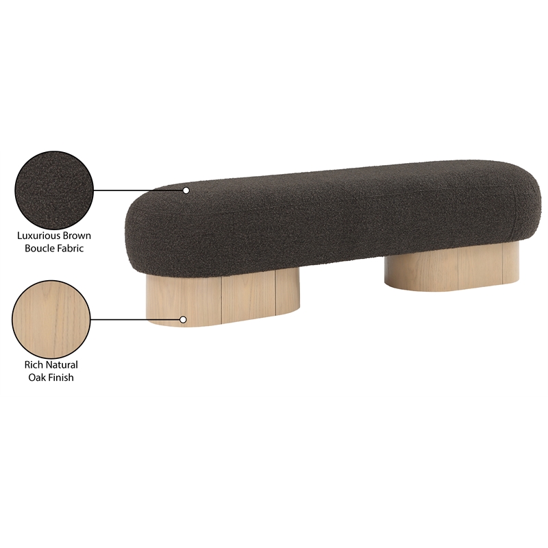 Maklaine Modern / Contemporary Brown Finish Boucle Fabric Bench