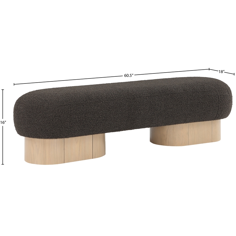 Maklaine Modern / Contemporary Brown Finish Boucle Fabric Bench