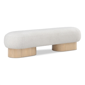 Maklaine Elegant Modern / Contemporary Cream Boucle Fabric Bench