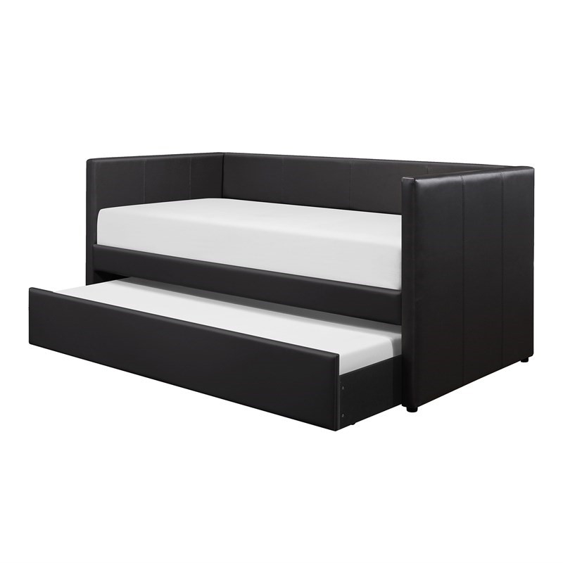 Maklaine Modern / Contemporary Faux Leather Daybed in Black Finish