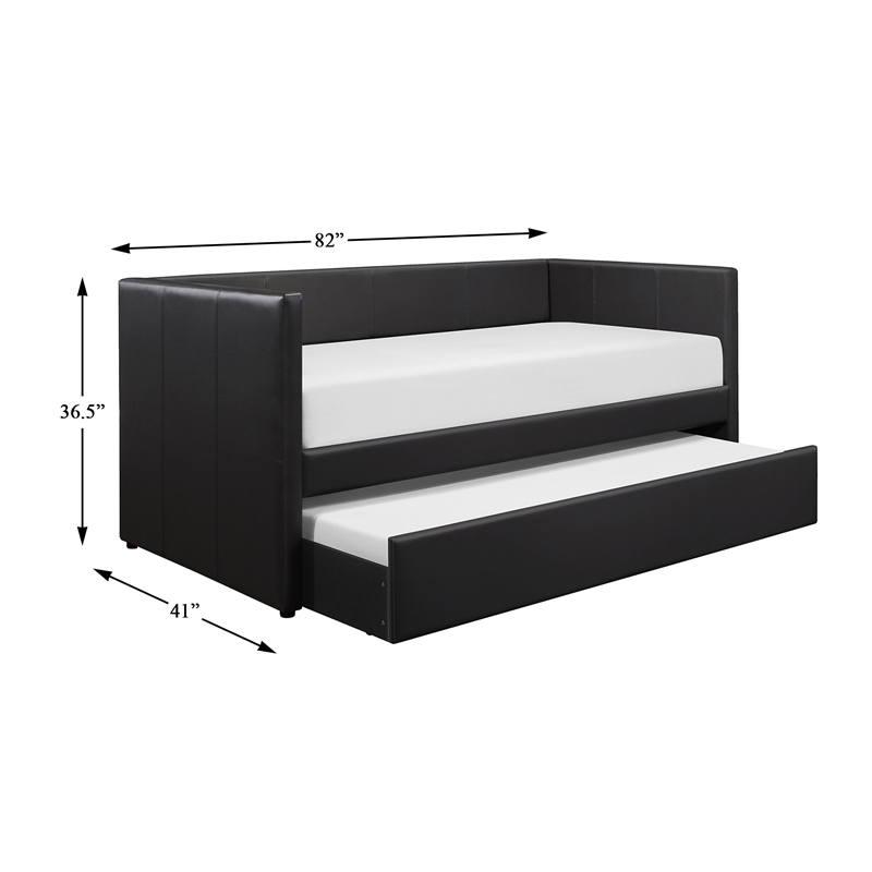 Maklaine Modern / Contemporary Faux Leather Daybed in Black Finish