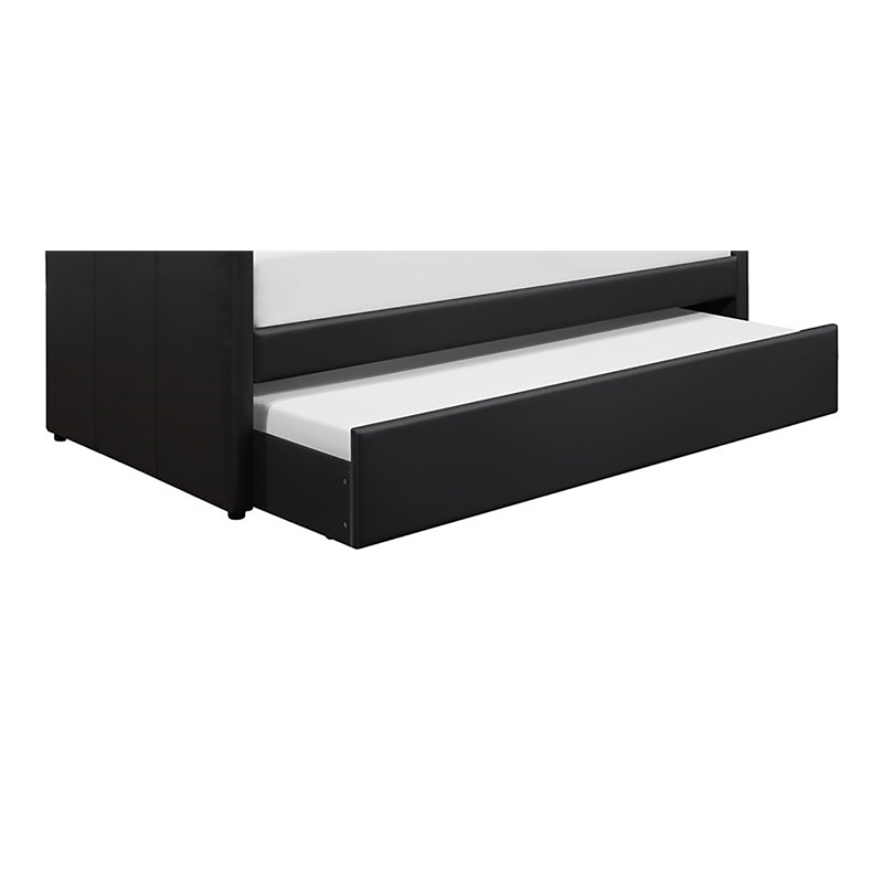 Maklaine Modern / Contemporary Faux Leather Daybed in Black Finish