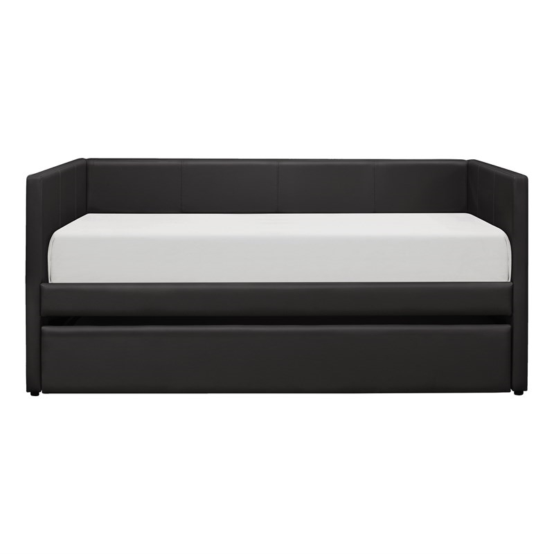 Maklaine Modern / Contemporary Faux Leather Daybed in Black Finish