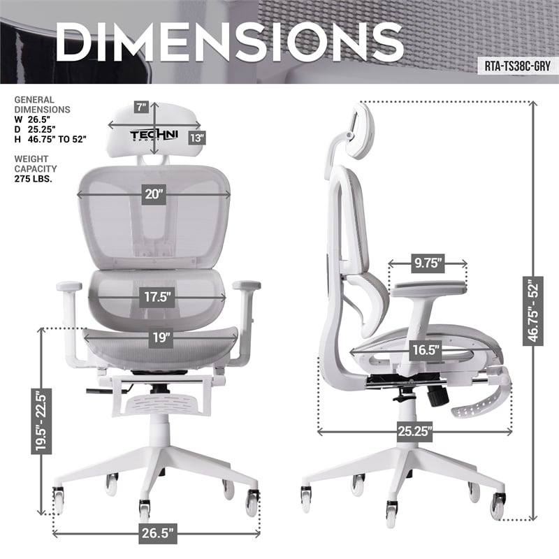 Maklaine Modern Sport Mesh Fabric Gaming Chair in White/Gray