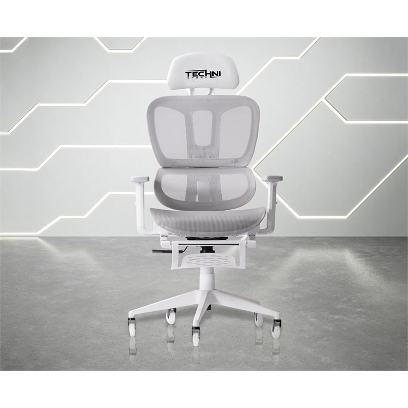 Maklaine Modern Sport Mesh Fabric Gaming Chair in White/Gray