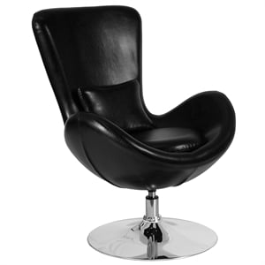 Maklaine Modern / Contemporary Leather Egg Chair in Black Finish