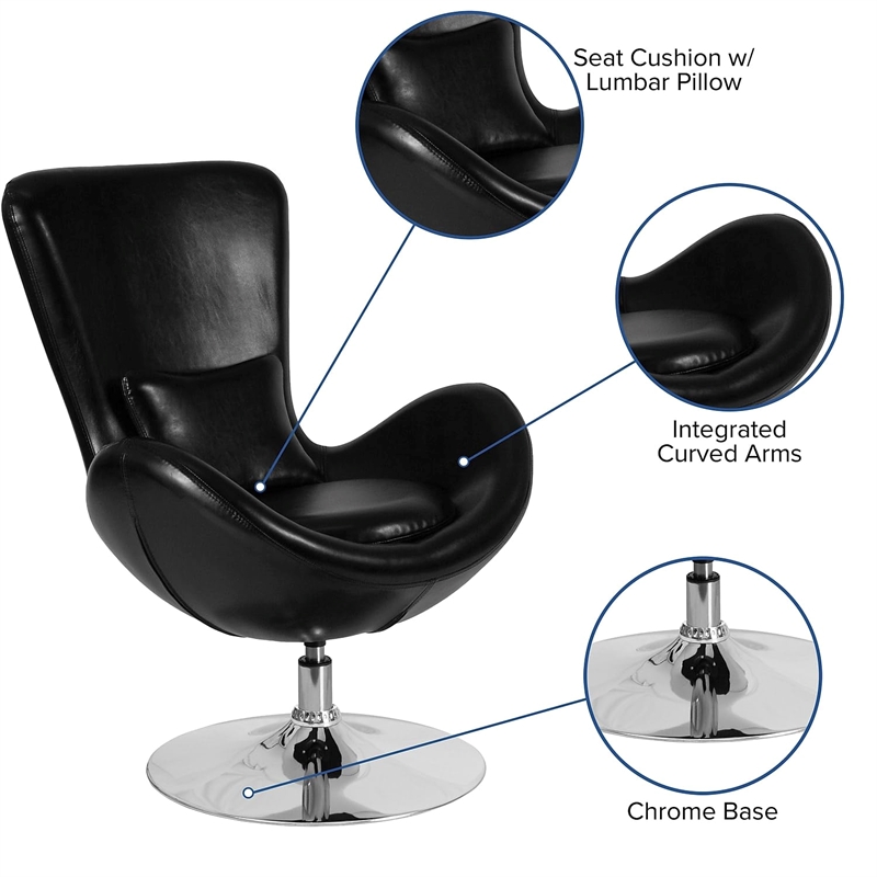 Maklaine Modern / Contemporary Leather Egg Chair in Black Finish