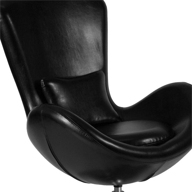 Maklaine Modern / Contemporary Leather Egg Chair in Black Finish