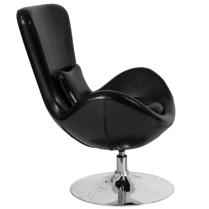 Maklaine Modern / Contemporary Leather Egg Chair in Black Finish