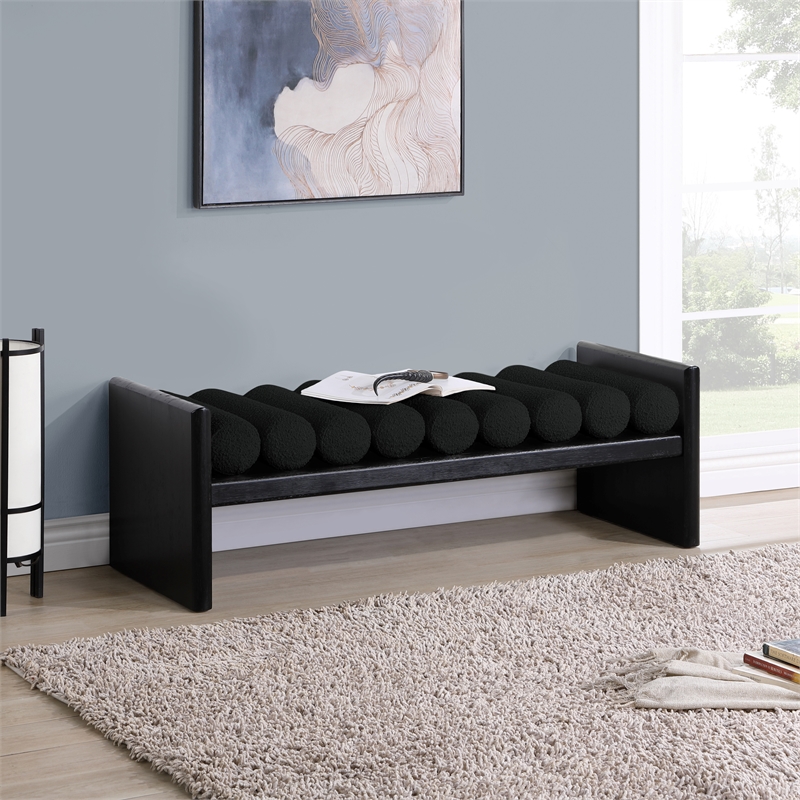 Maklaine Elegant Contemporary Solid Wood Rich Black Frame and Fabric Bench