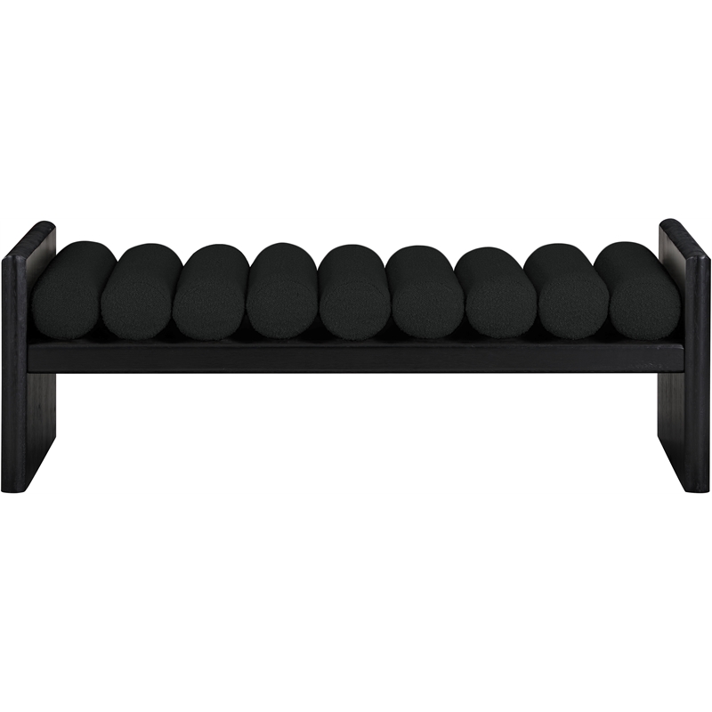 Maklaine Elegant Contemporary Solid Wood Rich Black Frame and Fabric Bench