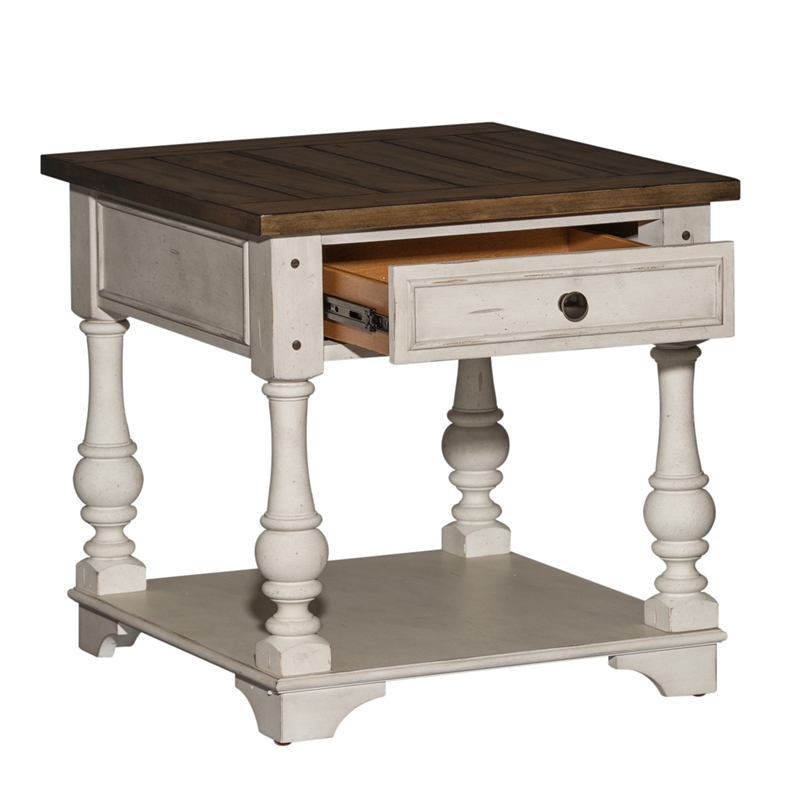Maklaine Elegant Wood Modern Traditional White Finish End Table