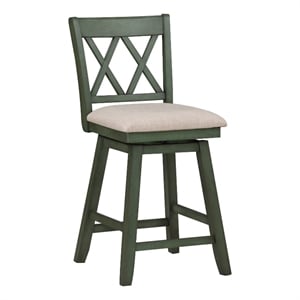 Maklaine 24&quot Farmhouse Wood/Linen Swivel Barstool in Sage Green