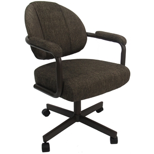 Maklaine Swivel Tilt Dining Caster Chair with Arms in Brown Fabric on Brown