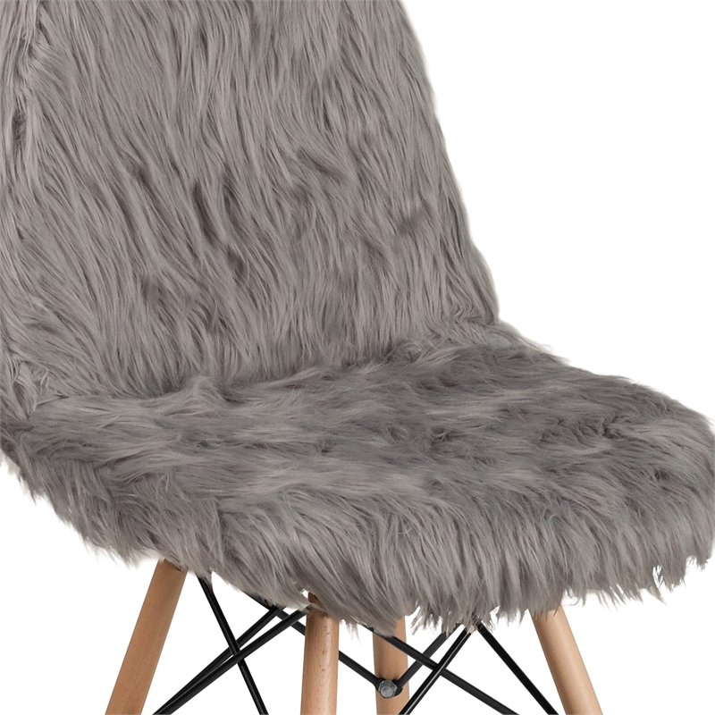 Maklaine Shaggy Dog Faux Fur Accent Chair in Charcoal Gray and Natural