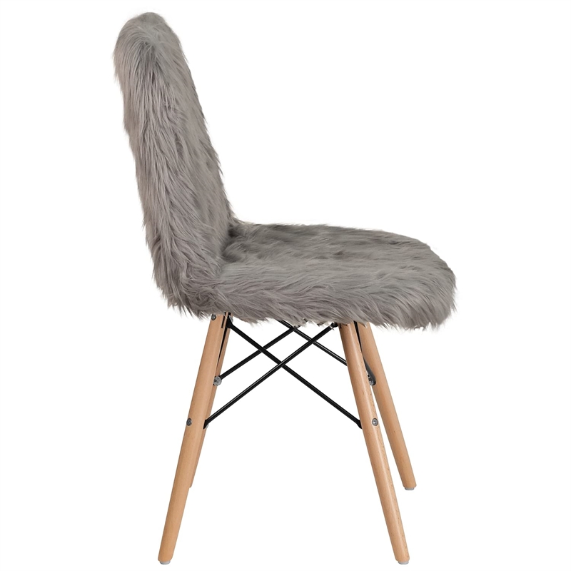 Maklaine Shaggy Dog Faux Fur Accent Chair in Charcoal Gray and Natural