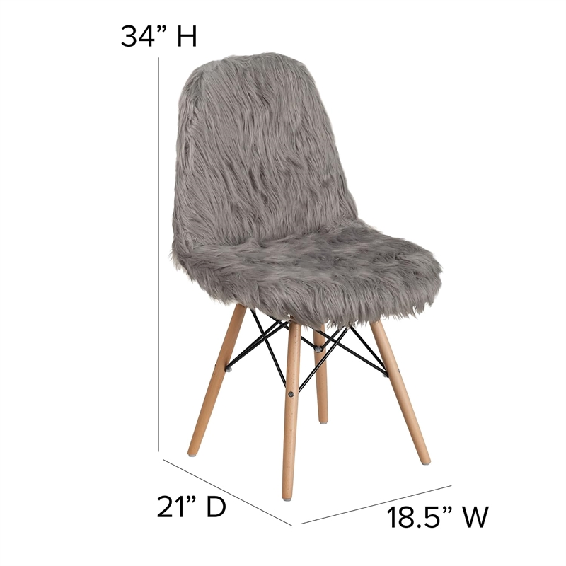 Maklaine Shaggy Dog Faux Fur Accent Chair in Charcoal Gray and Natural