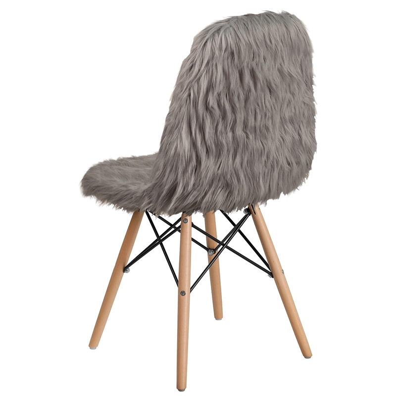 Maklaine Shaggy Dog Faux Fur Accent Chair in Charcoal Gray and Natural