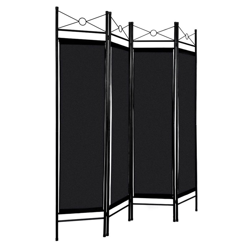 Maklaine 4 Panel Fabric and Metal Room Divider Privacy Screen in Black
