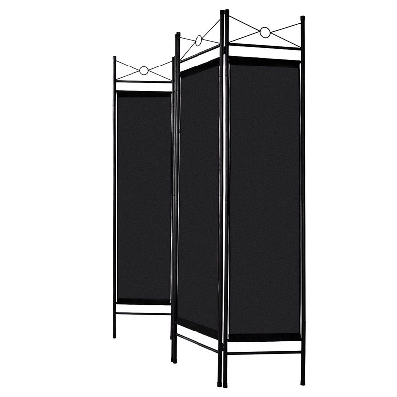 Maklaine 4 Panel Fabric and Metal Room Divider Privacy Screen in Black