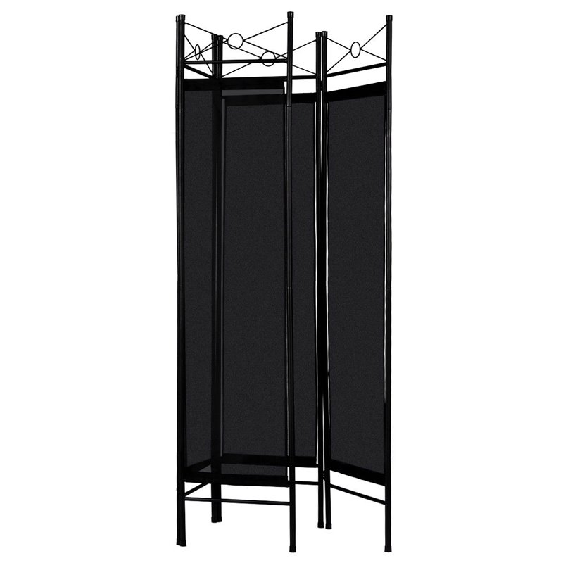 Maklaine 4 Panel Fabric and Metal Room Divider Privacy Screen in Black