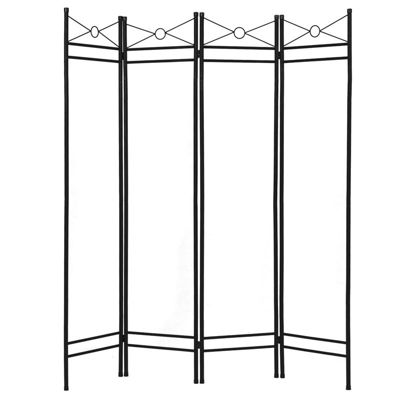 Maklaine 4 Panel Fabric and Metal Room Divider Privacy Screen in Black