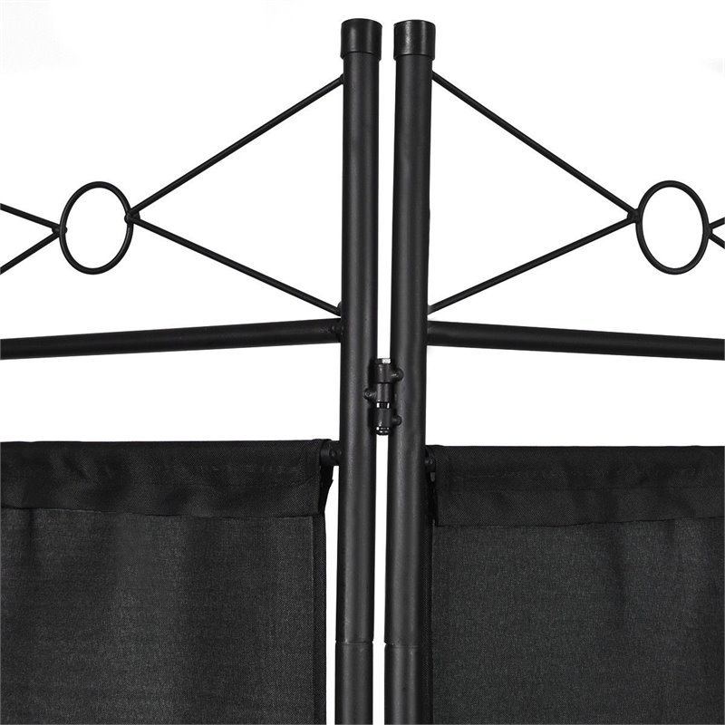 Maklaine 4 Panel Fabric and Metal Room Divider Privacy Screen in Black