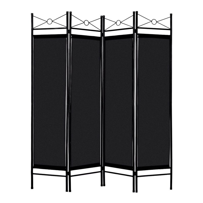 Maklaine 4 Panel Fabric and Metal Room Divider Privacy Screen in Black