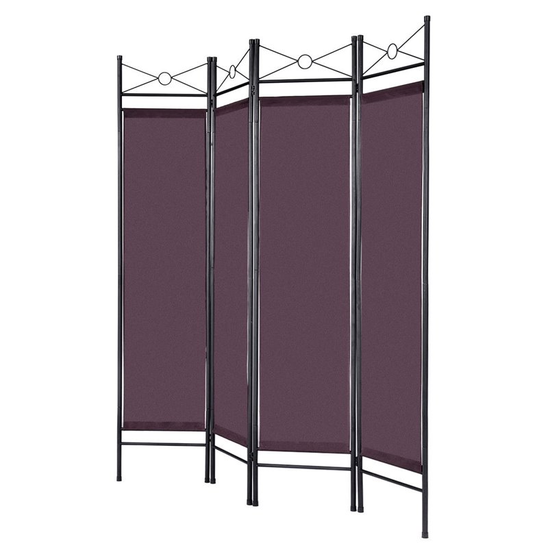 Maklaine 4 Panel Fabric and Metal Room Divider Privacy Screen in Brown