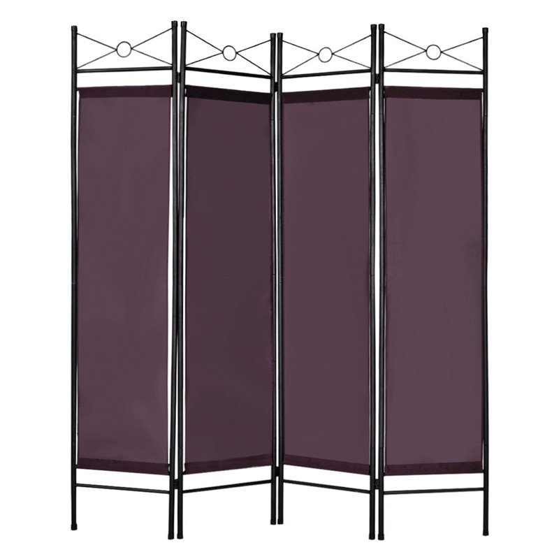 Maklaine 4 Panel Fabric and Metal Room Divider Privacy Screen in Brown