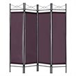 Maklaine 4 Panel Fabric and Metal Room Divider Privacy Screen in Brown