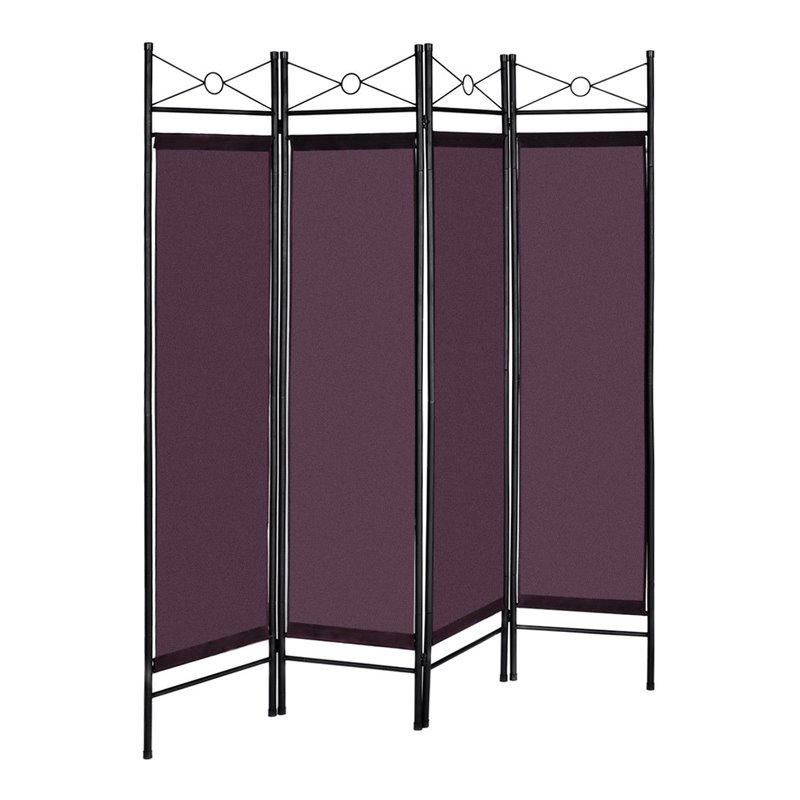 Maklaine 4 Panel Fabric and Metal Room Divider Privacy Screen in Brown