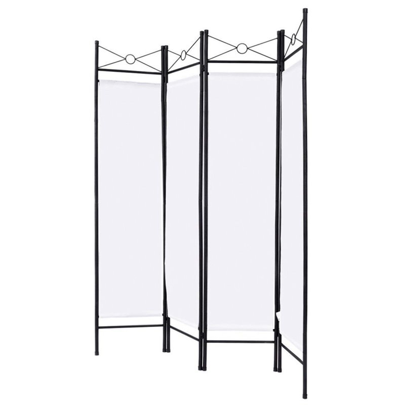 Maklaine 4 Panel Fabric and Metal Room Divider Privacy Screen in White