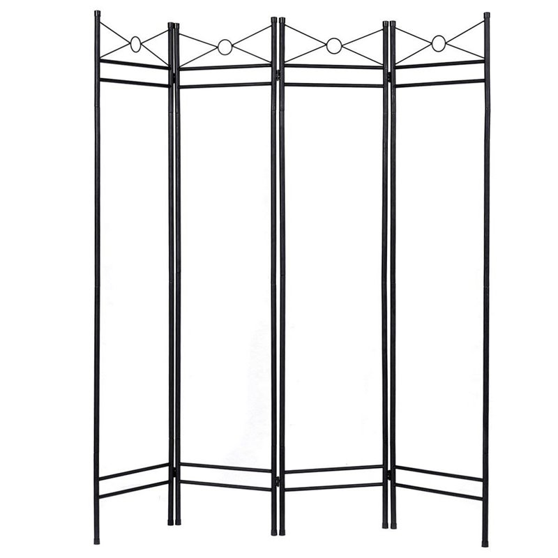 Maklaine 4 Panel Fabric and Metal Room Divider Privacy Screen in White