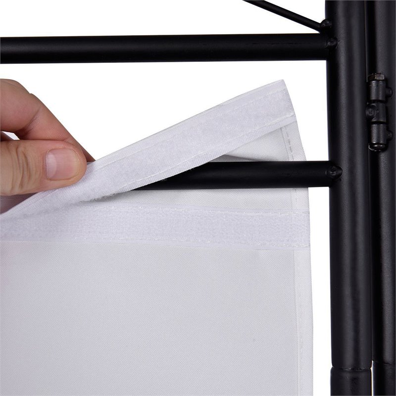 Maklaine 4 Panel Fabric and Metal Room Divider Privacy Screen in White